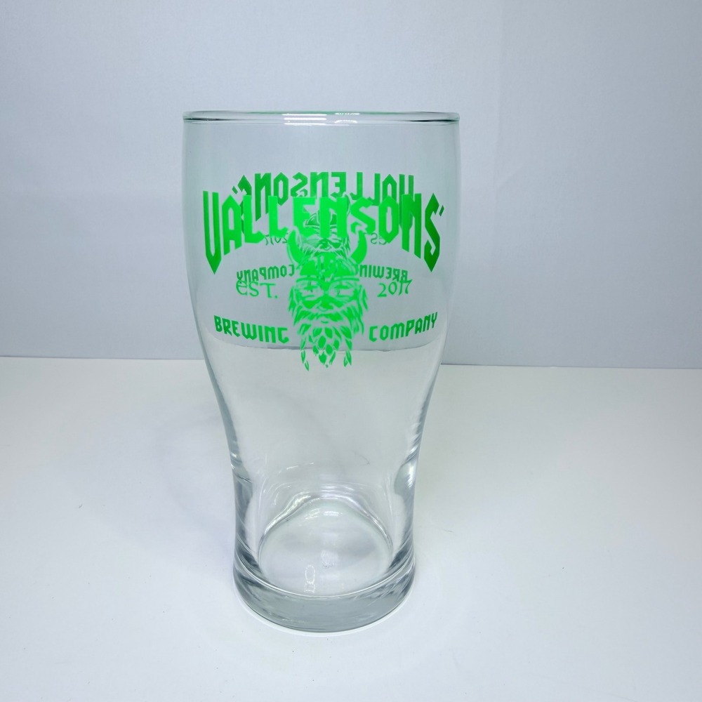 Vallensons Brewing Company Viking Hop Pint Glass Green Logo Pearland Texas 6in